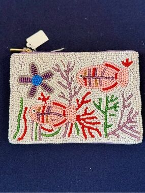 Beaded Fish Embellished Coin Pouch - Pink
